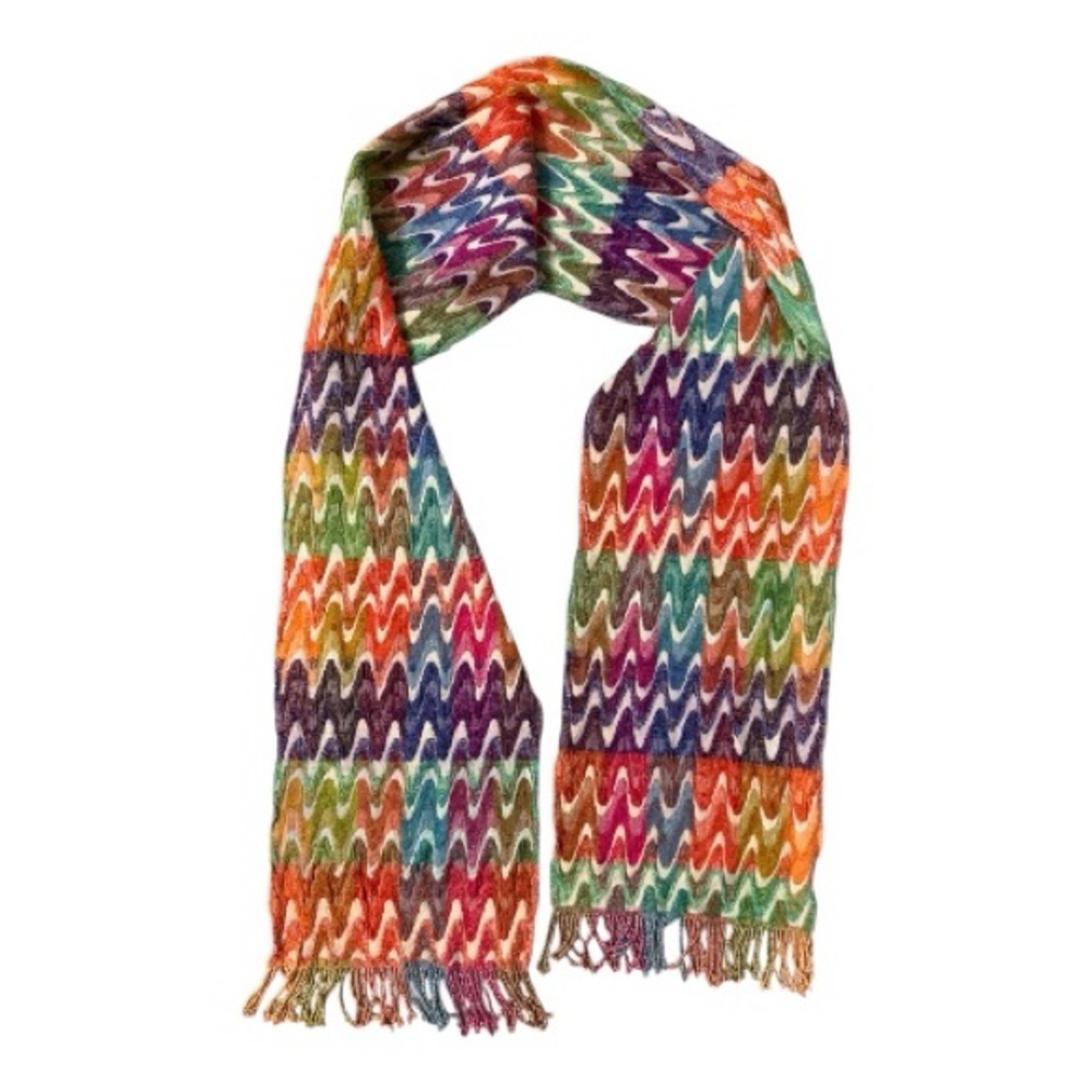 Raj Multicolor Zigzag Fringe Scarf Women’s‎ One Size Soft Rayon 74” Long